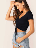 Whitewhale Casual Regular Sleeves Solid Women Black Top