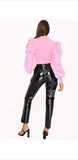 Whitewhale Casual Puff Sleeves Solid Women Baby pink Top