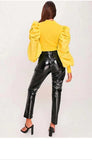 Whitewhale Casual Puff Sleeves Solid Women Mustard Top