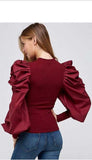 Whitewhale Casual Puff Sleeves Solid Women Maroon Top