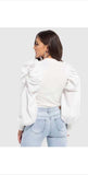 Whitewhale Casual Puff Sleeves Solid Women Neon Top