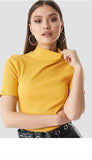 Whitewhale Casual Regular Sleeves Solid Women Yellow Top