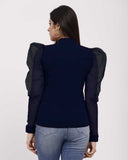 Whitewhale Casual Regular Sleeves Solid Women Navy Blue Top