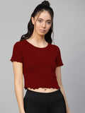 Whitewhale Casual Regular Sleeves Solid Women Maroon Top
