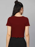 Whitewhale Casual Regular Sleeves Solid Women Maroon Top