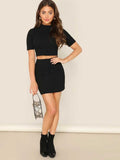 Whitewhale Women Two Piece Black Dress