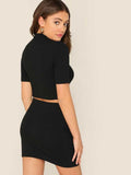 Whitewhale Women Two Piece Black Dress