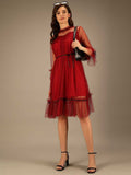 Whitewhale Women Fit and Flare Maroon Dress