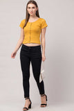 Whitewhale Casual Regular Sleeves Solid Women Yellow Top