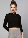 Whitewhale Casual Regular Sleeves Solid Women Black Top